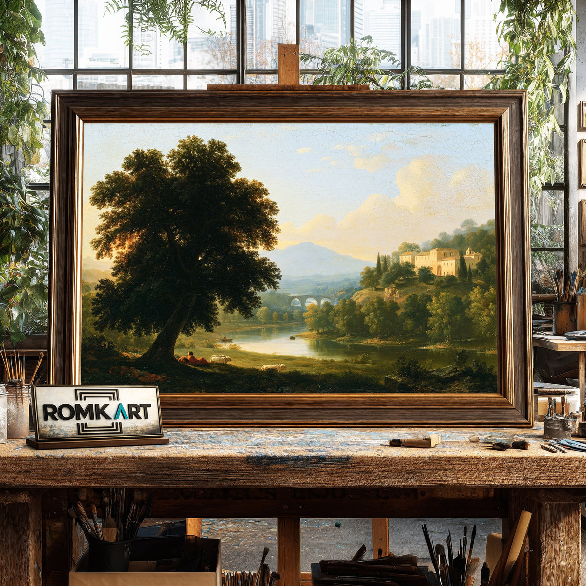 Italian Pastoral Landsccape Countryside Oil Painting - image 2