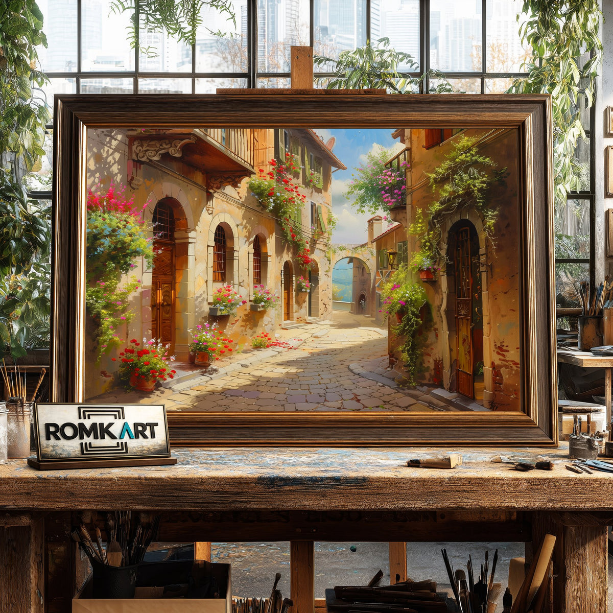 Italian village street Countryside Oil Painting - image 2