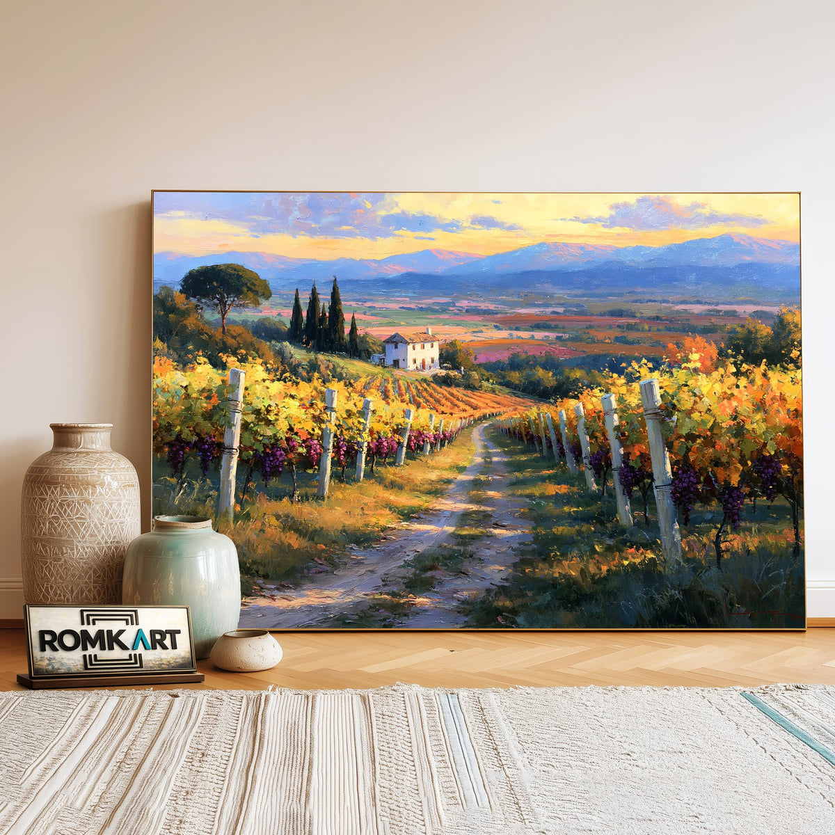 Italian Vineyard Countryside Oil Painting - image 3
