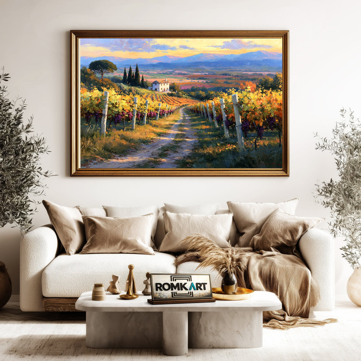 Italian Vineyard Countryside Oil Painting - image 5