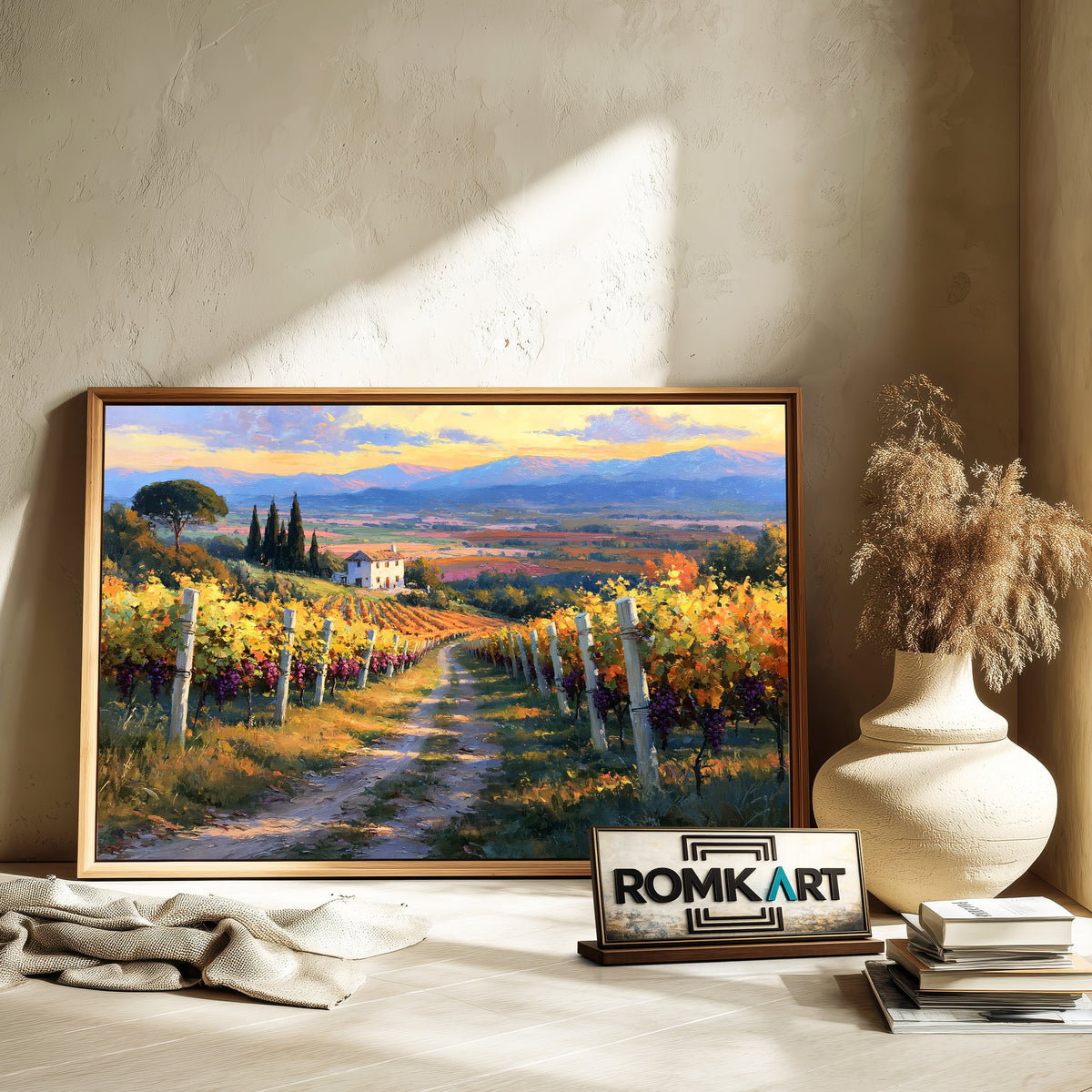 Italian Vineyard Countryside Oil Painting - image 6