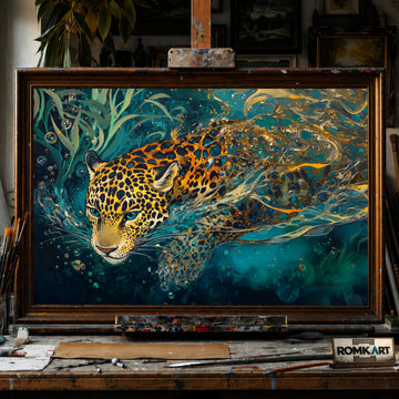 Jaguar Under Water hand-painted oil painting on canvas