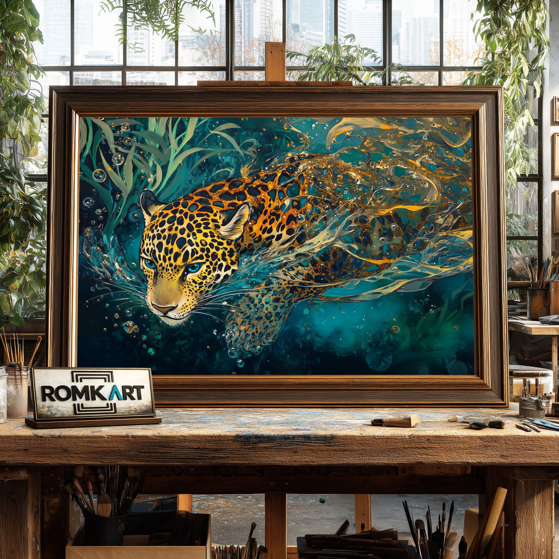 Jaguar Under Water hand-painted oil painting on canvas