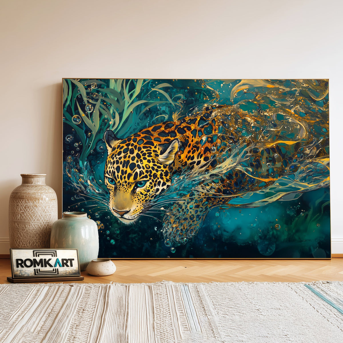 Jaguar Underwater Oil Painting – Hand-Painted Wildlife Art - image 3