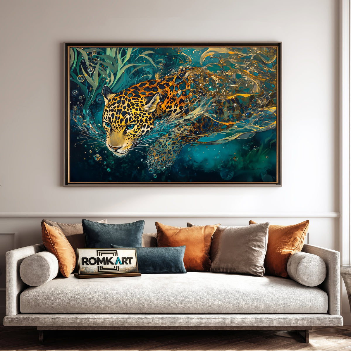Jaguar Underwater Oil Painting – Hand-Painted Wildlife Art - image 4