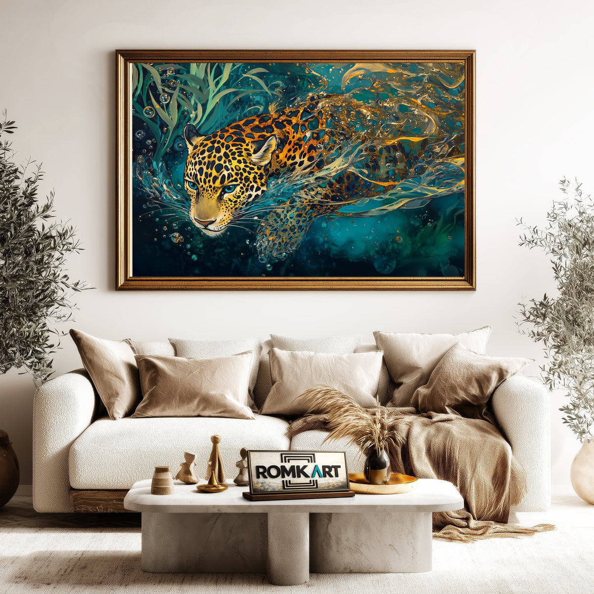 Jaguar Underwater Oil Painting – Hand-Painted Wildlife Art - image 5