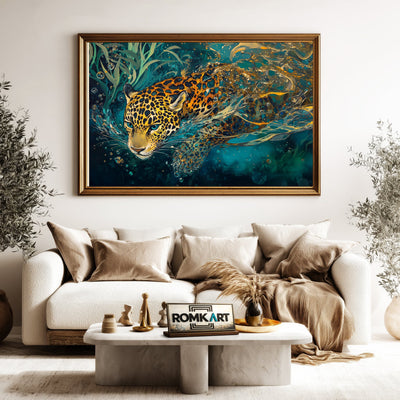 Jaguar Underwater Oil Painting – Hand-Painted Wildlife Art - image 5