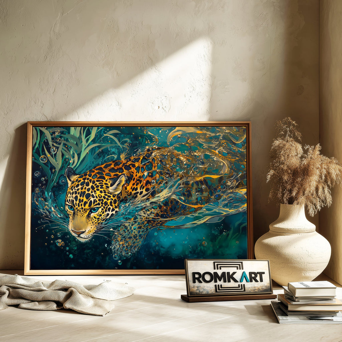 Jaguar Underwater Oil Painting – Hand-Painted Wildlife Art - image 6