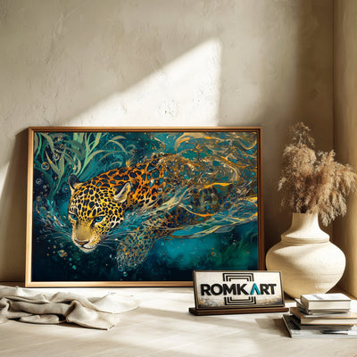 Jaguar Underwater Oil Painting – Hand-Painted Wildlife Art - image 6