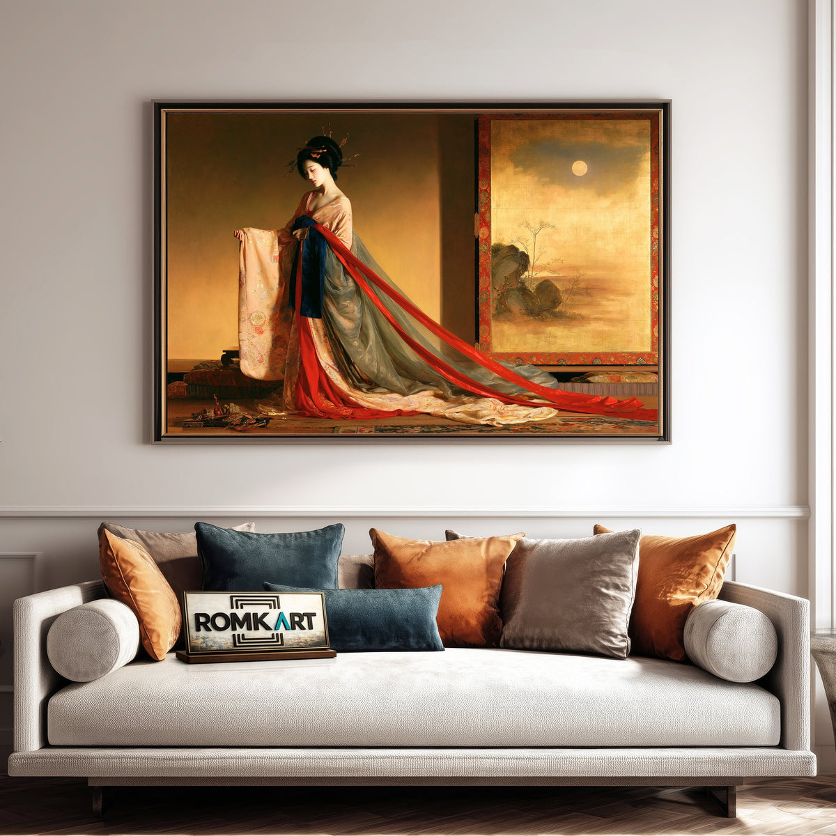 Japanese Bijin-Ga Beauty In A Bedchamber Oil Painting - image 4
