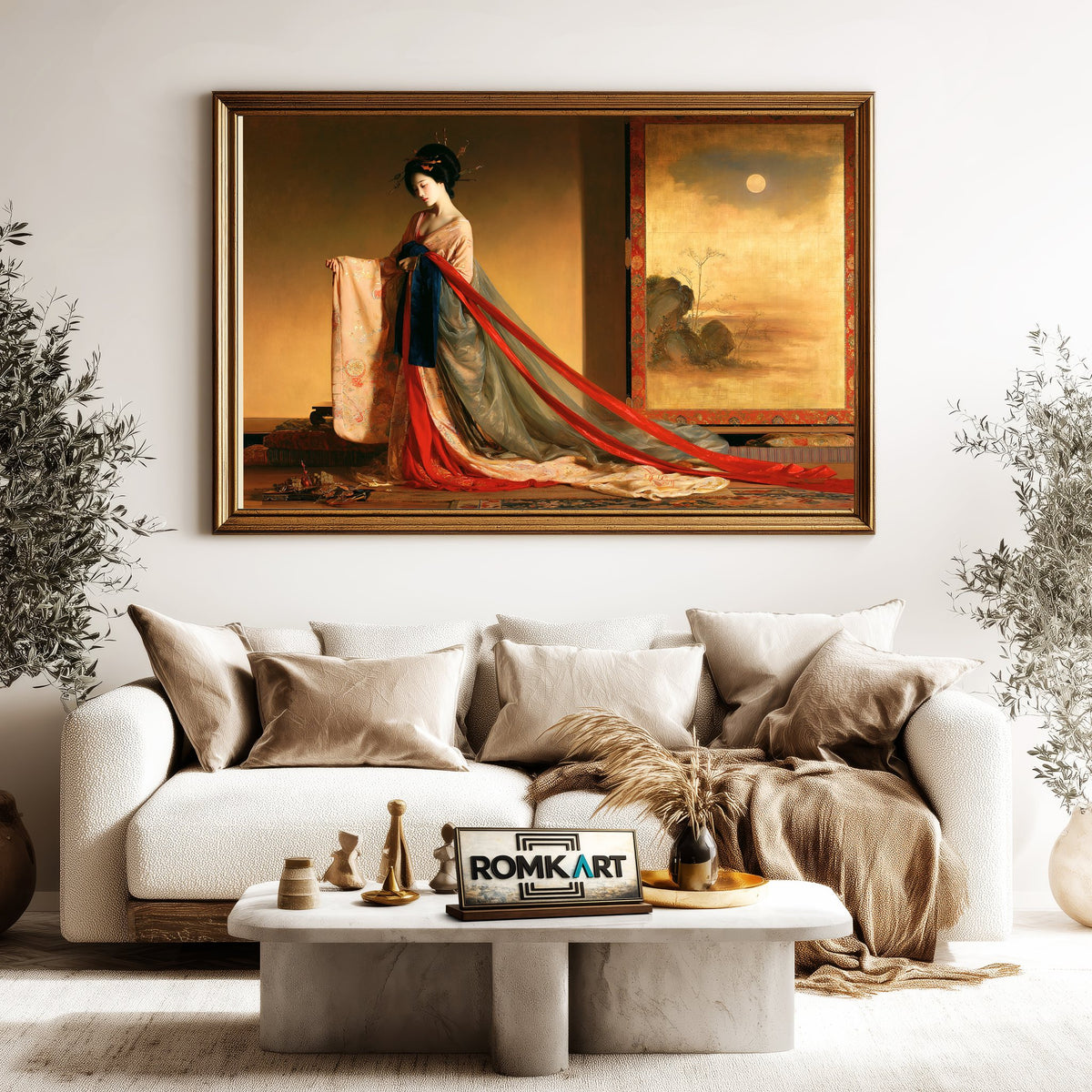 Japanese Bijin-Ga Beauty In A Bedchamber Oil Painting - image 5