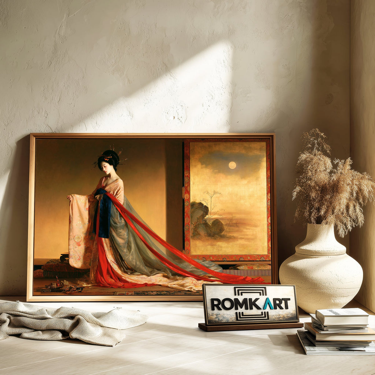 Japanese Bijin-Ga Beauty In A Bedchamber Oil Painting - image 6