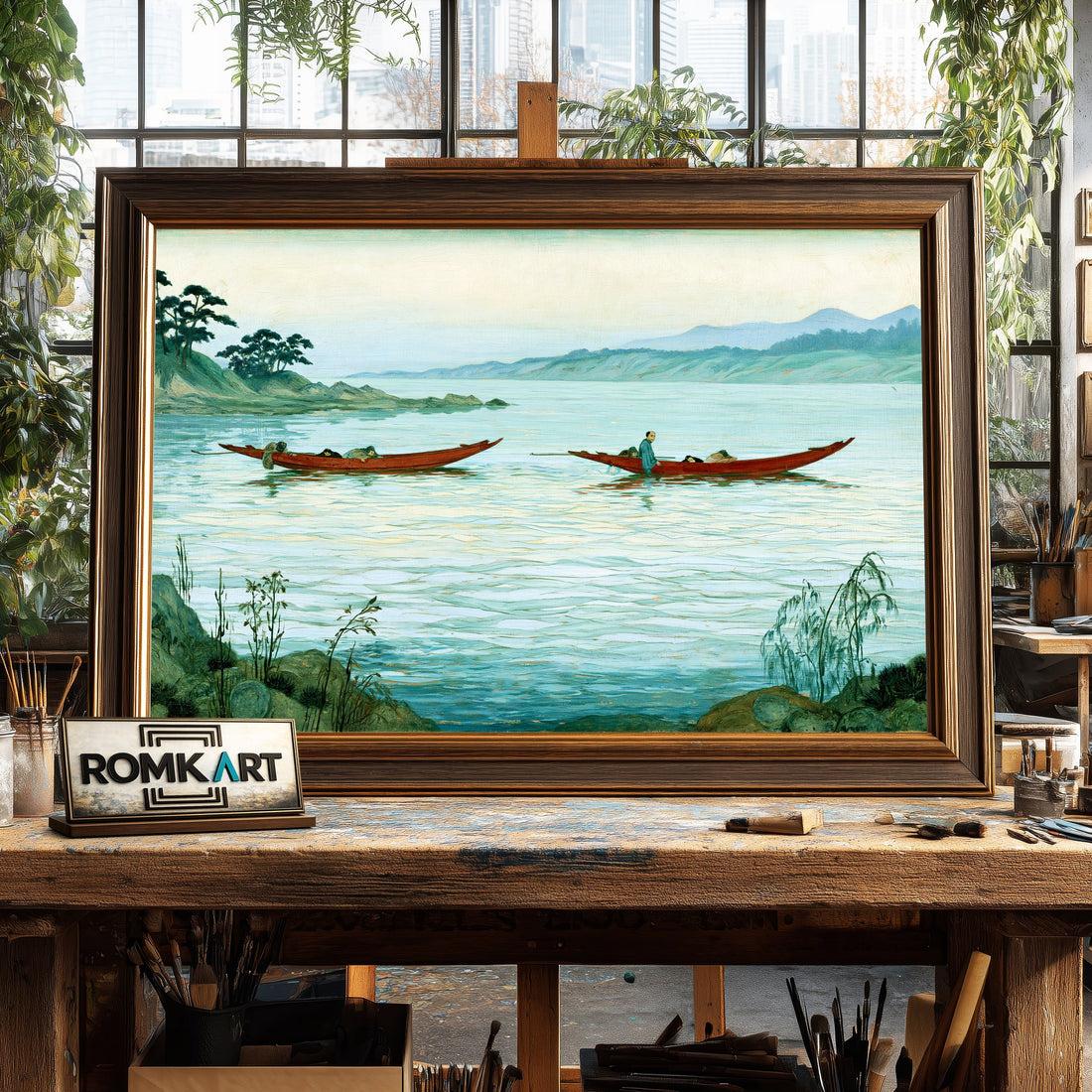 Japanese coastal - Hand-Painted Oil Painting - View 1