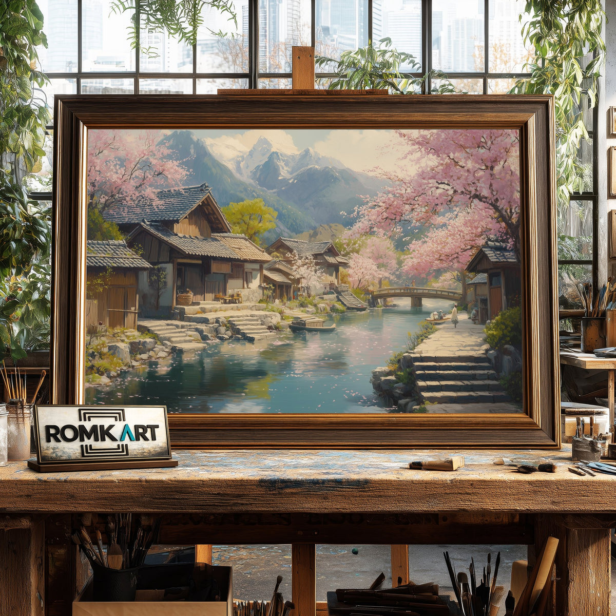 Japanese Countryside Asian Art Oil Painting - image 2