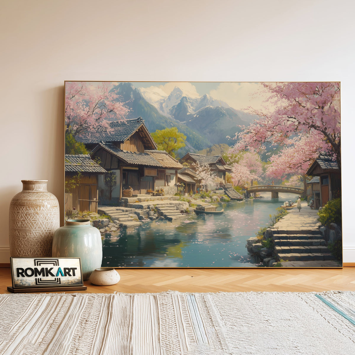 Japanese Countryside Asian Art Oil Painting - image 3
