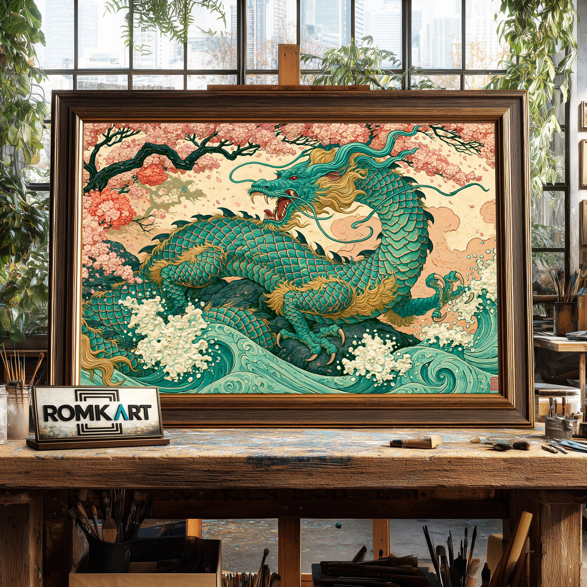 Japanese Dragon Fantasy Oil Painting - image 2