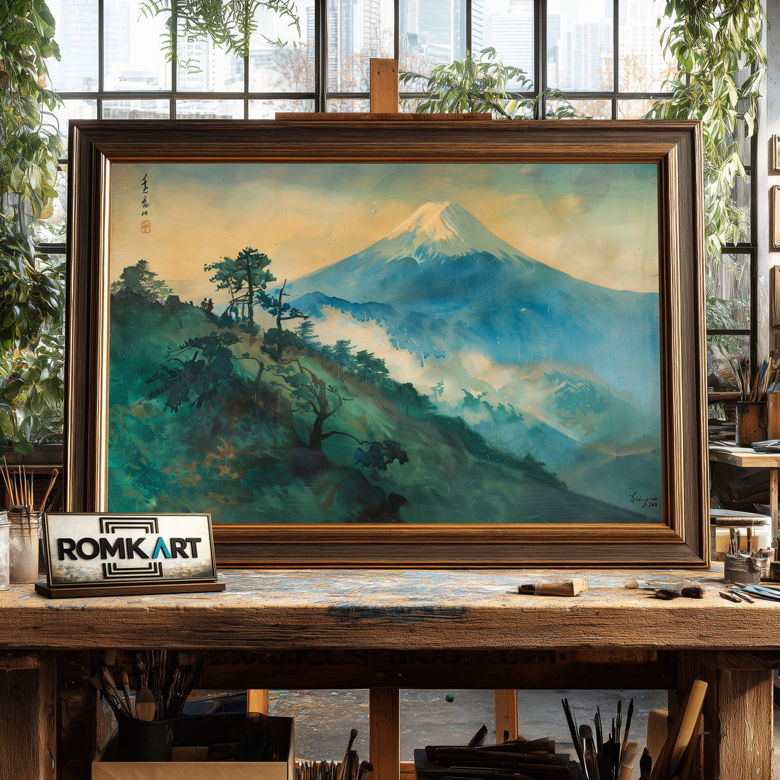 Japanese Fighter Plane on Mount Fuji hand-painted oil painting on canvas