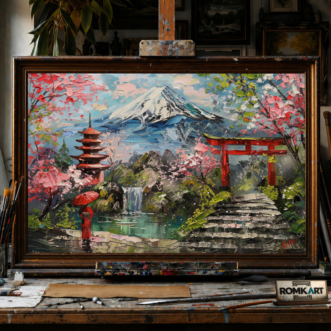 Japanese Garden Art hand-painted oil painting on canvas