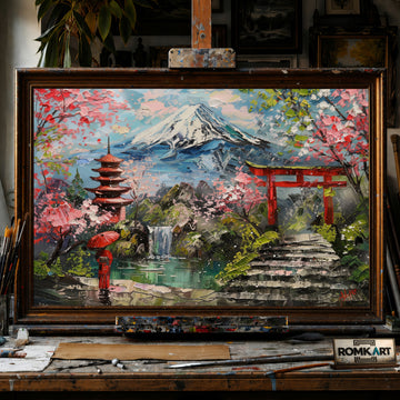 Japanese Garden Art hand-painted oil painting on canvas