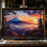 Japanese Landscape During Sunset hand-painted oil painting on canvas
