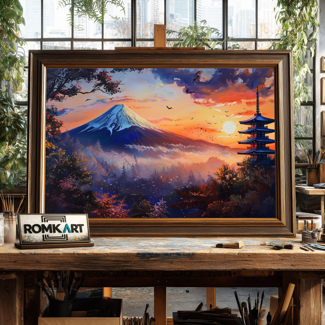 Japanese Landscape During Sunset hand-painted oil painting on canvas