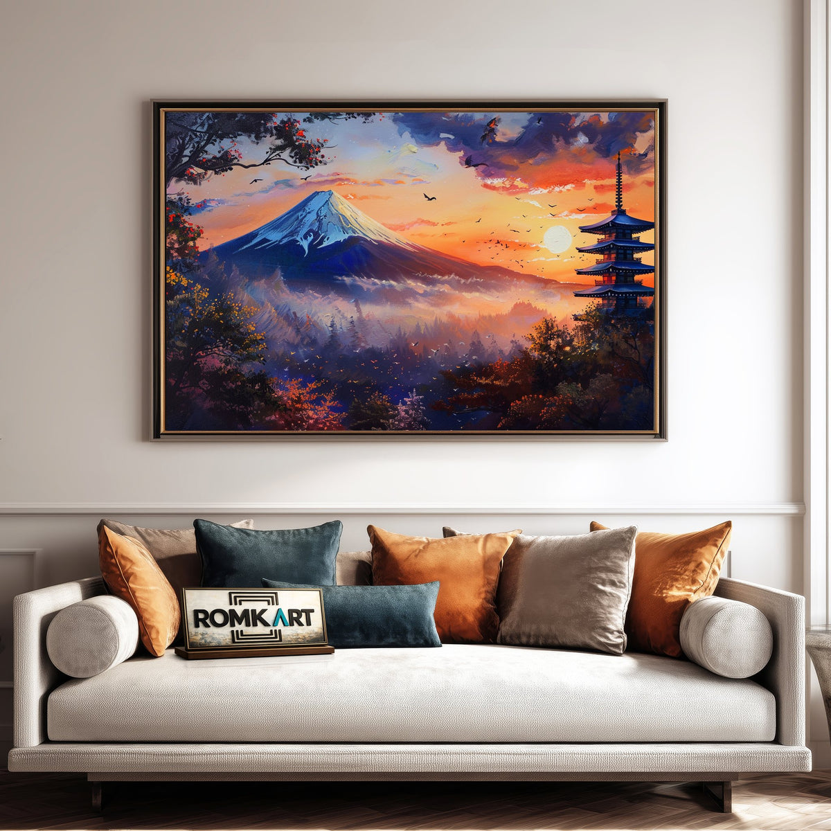Japanese Landscape During Sunset Asian Art Oil Painting - image 4