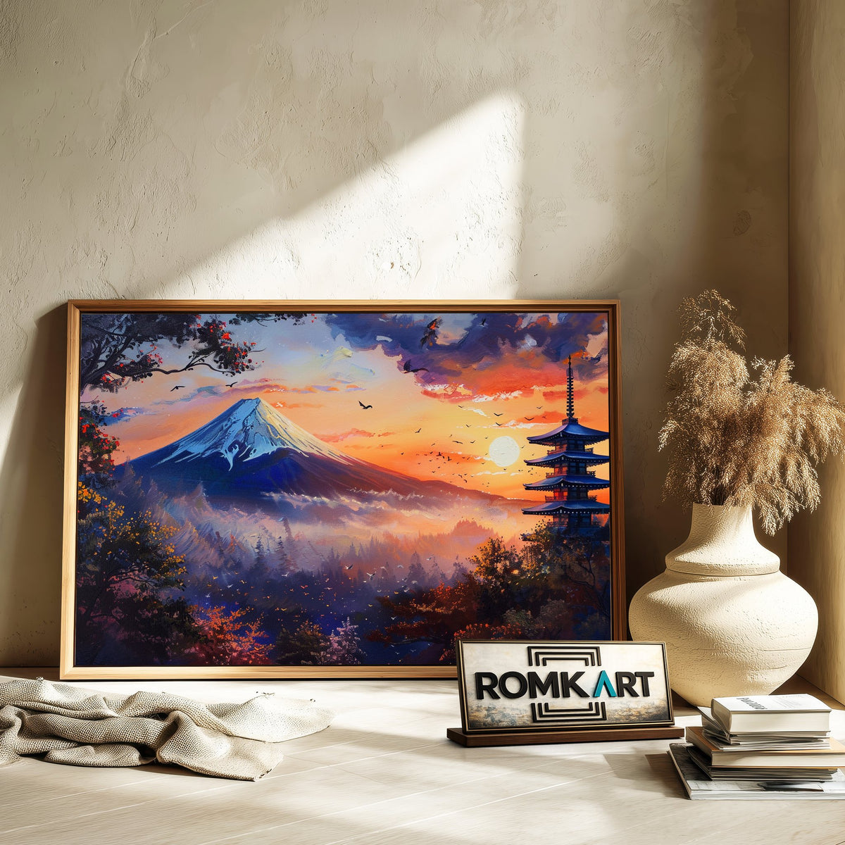 Japanese Landscape During Sunset Asian Art Oil Painting - image 6