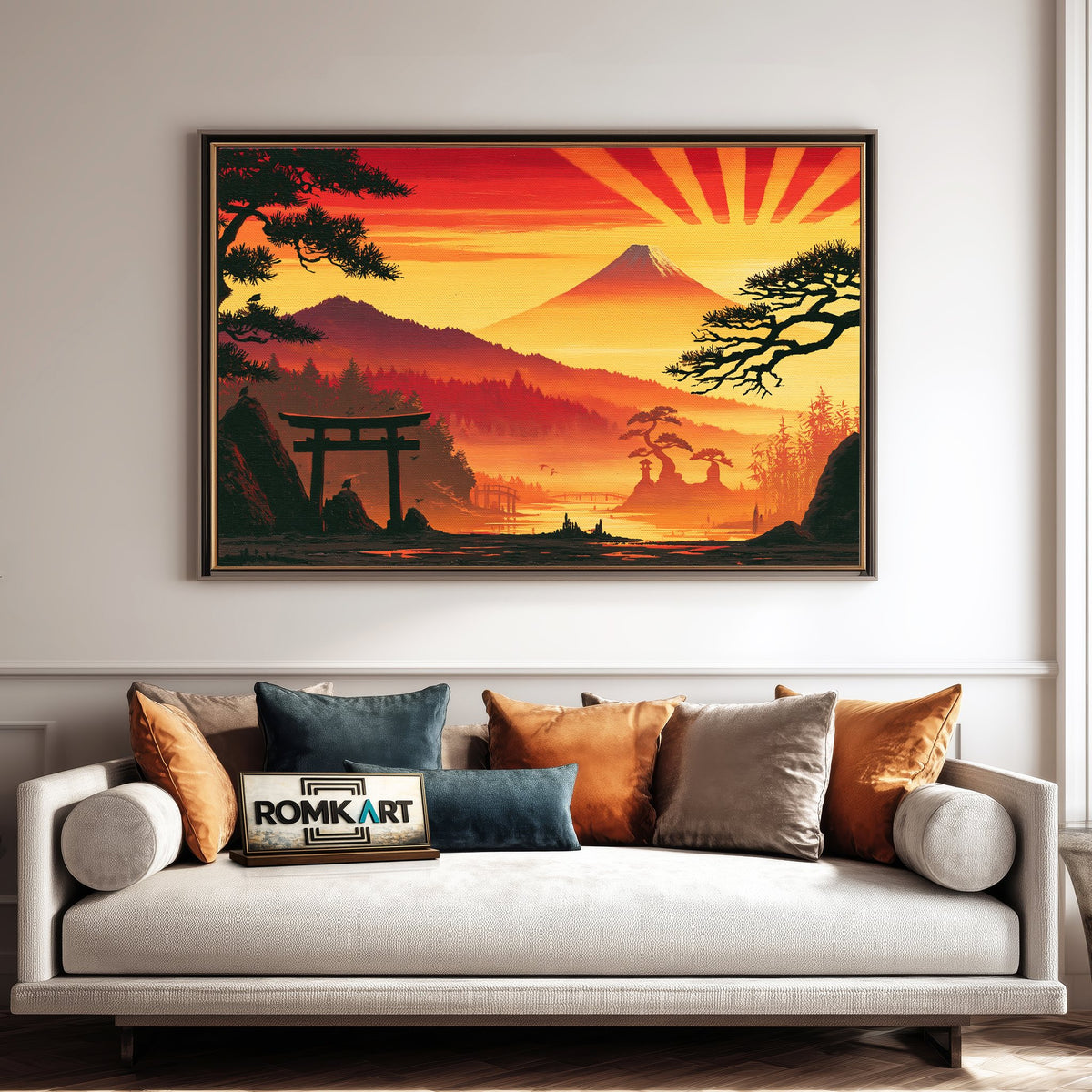 Japanese Minimalist Sunset Asian Art Oil Painting - image 4