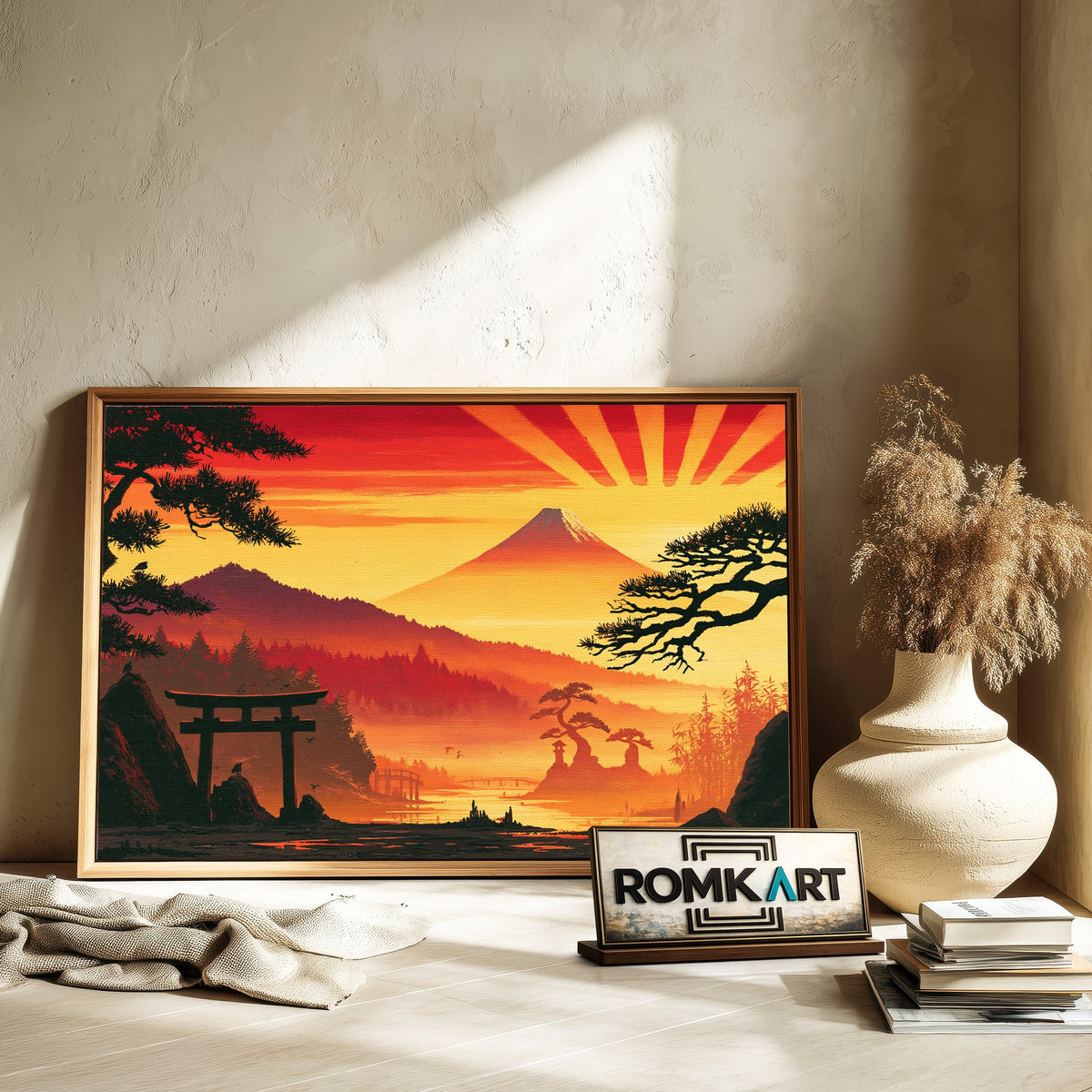 Japanese Minimalist Sunset Asian Art Oil Painting - image 6