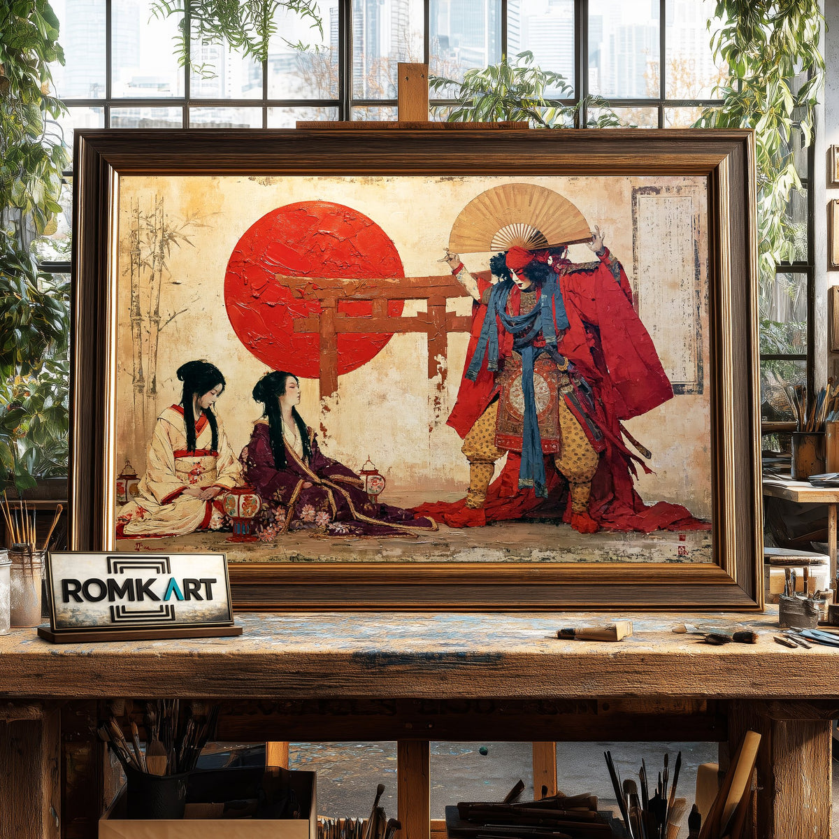 Japanese Samurai and Geishas Asian Art Oil Painting - image 2