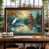 Japanese Temple and Crane Asian Art Oil Painting - image 2