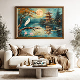 Japanese Temple and Crane Asian Art Oil Painting - image 5