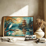 Japanese Temple and Crane Asian Art Oil Painting - image 6