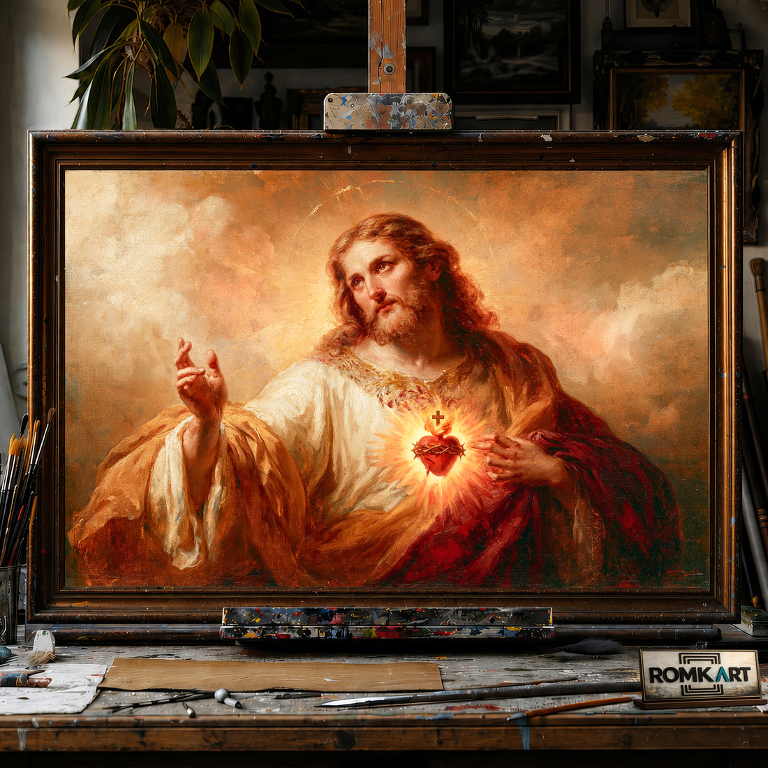 Jesus inspired by Sacred Heart hand-painted oil painting on canvas