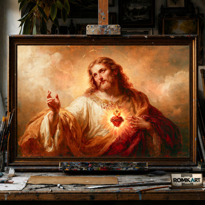 Jesus inspired by Sacred Heart hand-painted oil painting on canvas