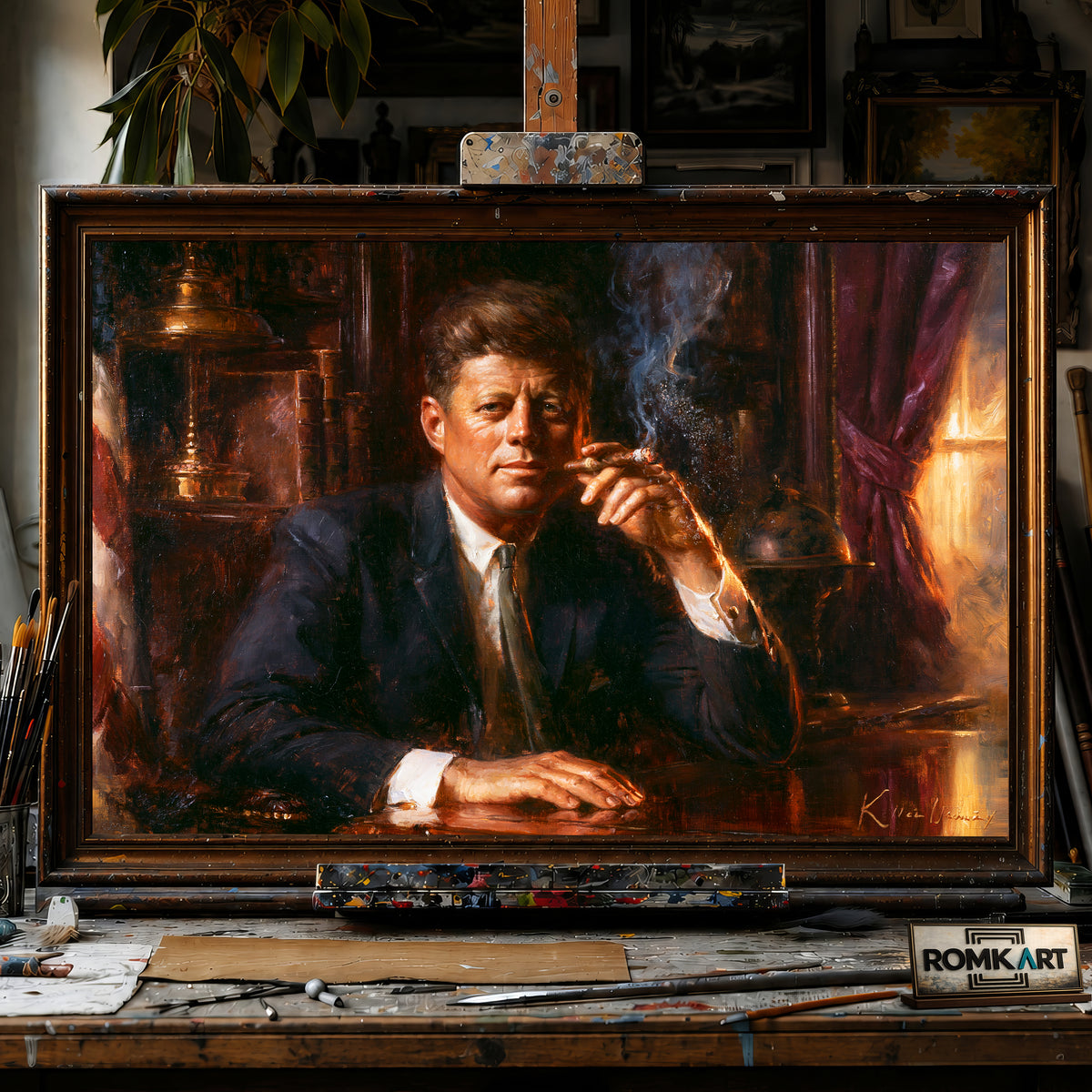 John F. Kennedy hand-painted oil painting on canvas