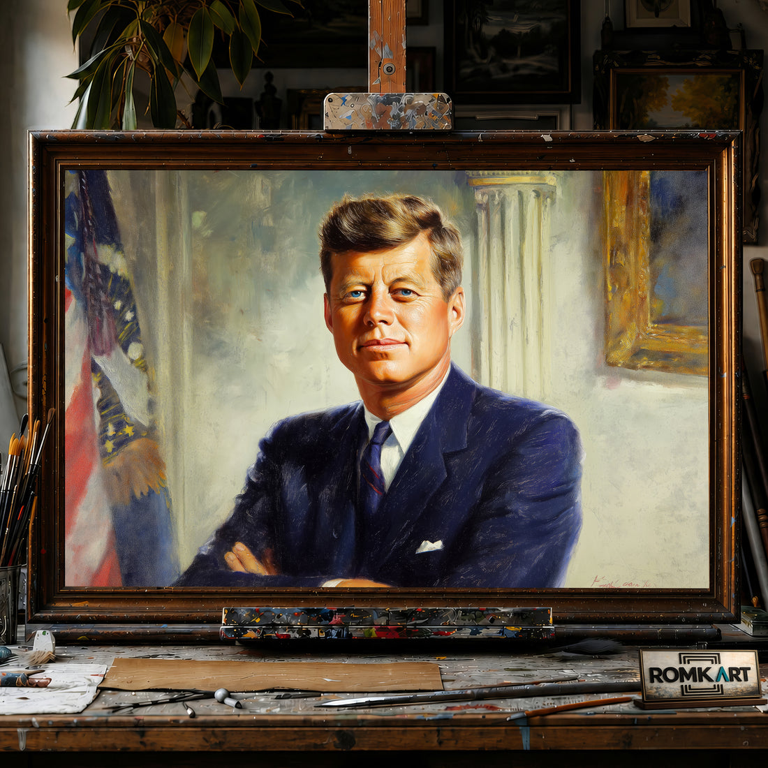 John F. Kennedy President hand-painted oil painting on canvas