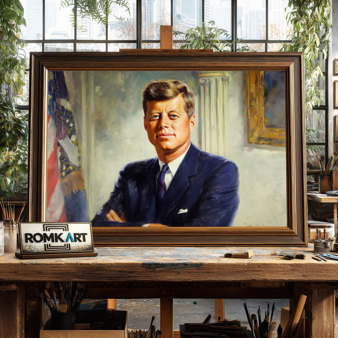 John F. Kennedy President hand-painted oil painting on canvas