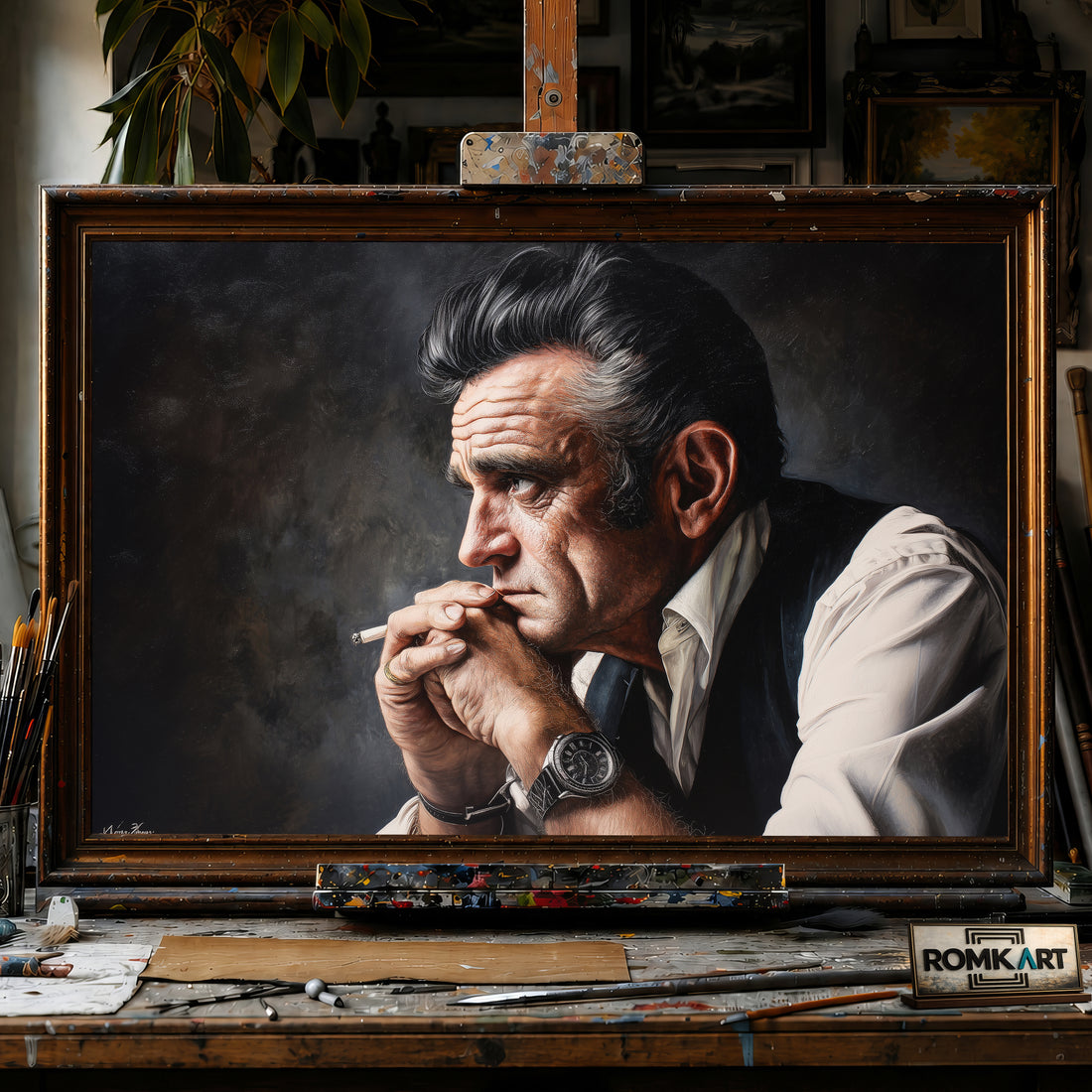 Johnny Cash hand-painted oil painting on canvas
