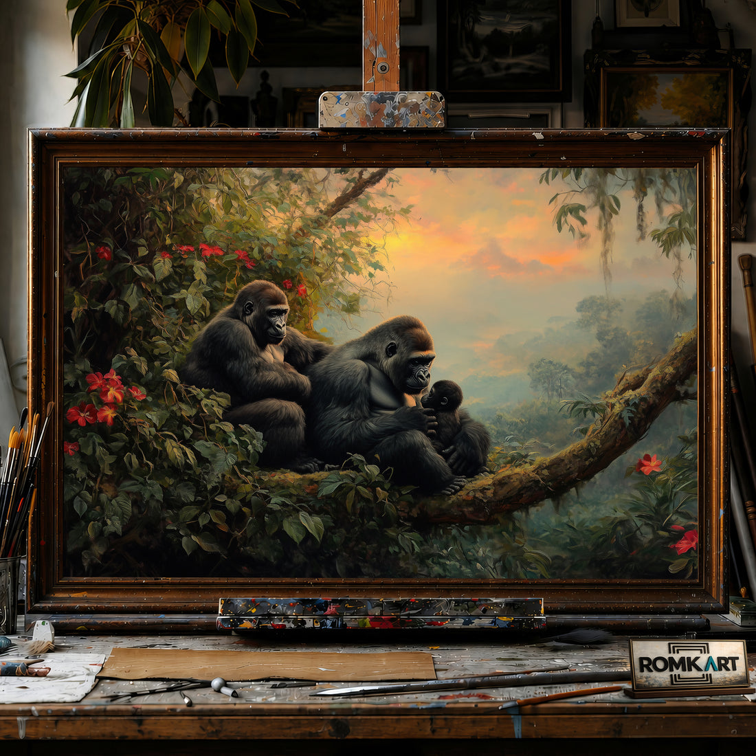 Jungle Gorillas hand-painted oil painting on canvas