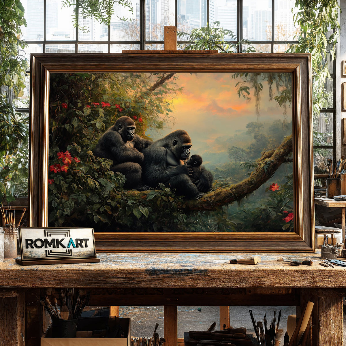 Jungle Gorillas Forest Landscape Oil Painting - image 2