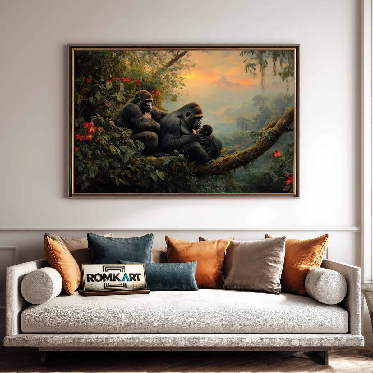 Jungle Gorillas Forest Landscape Oil Painting - image 4