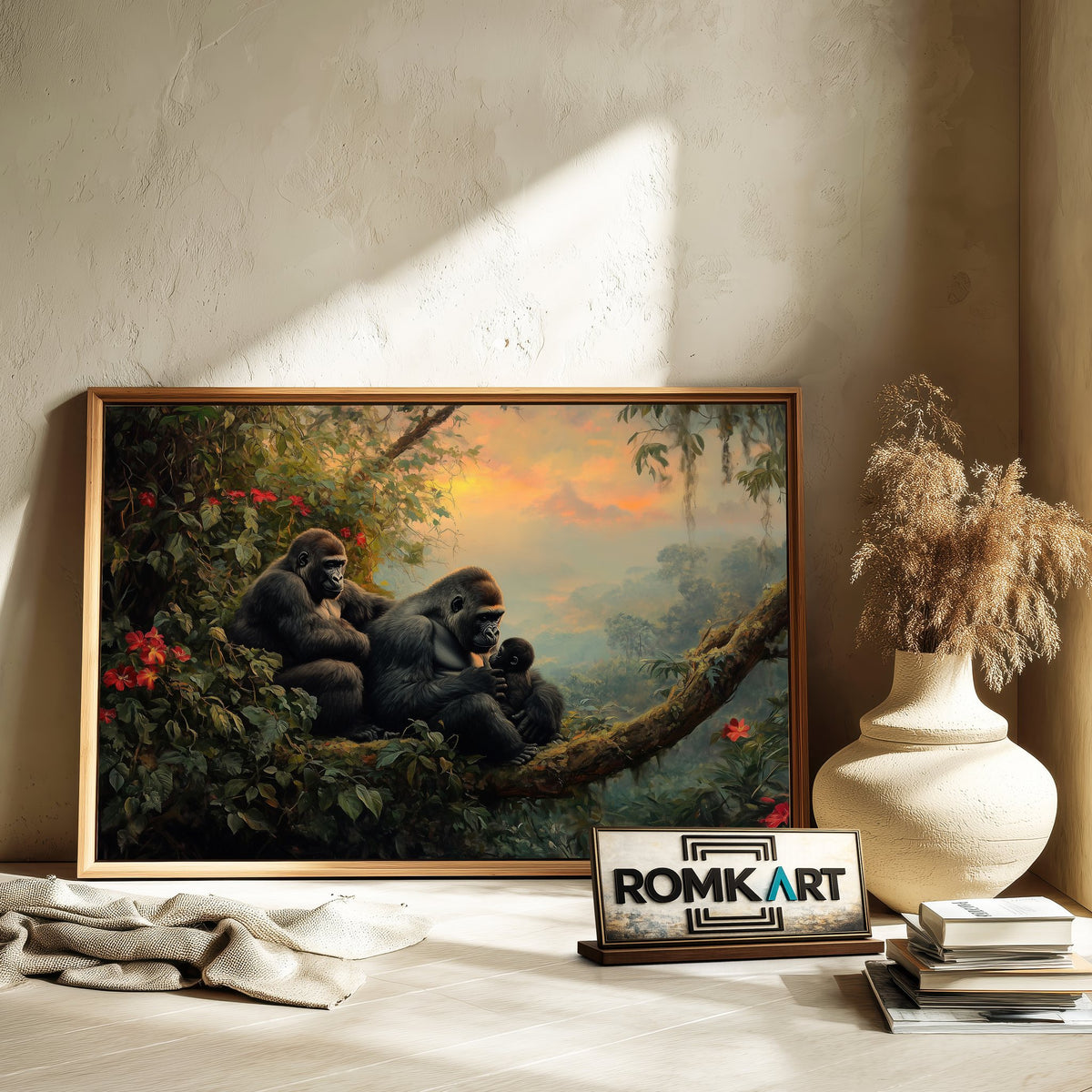 Jungle Gorillas Forest Landscape Oil Painting - image 6