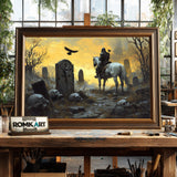 Knight and Horse in Ancient Tombstones Historical Oil Painting - image 2