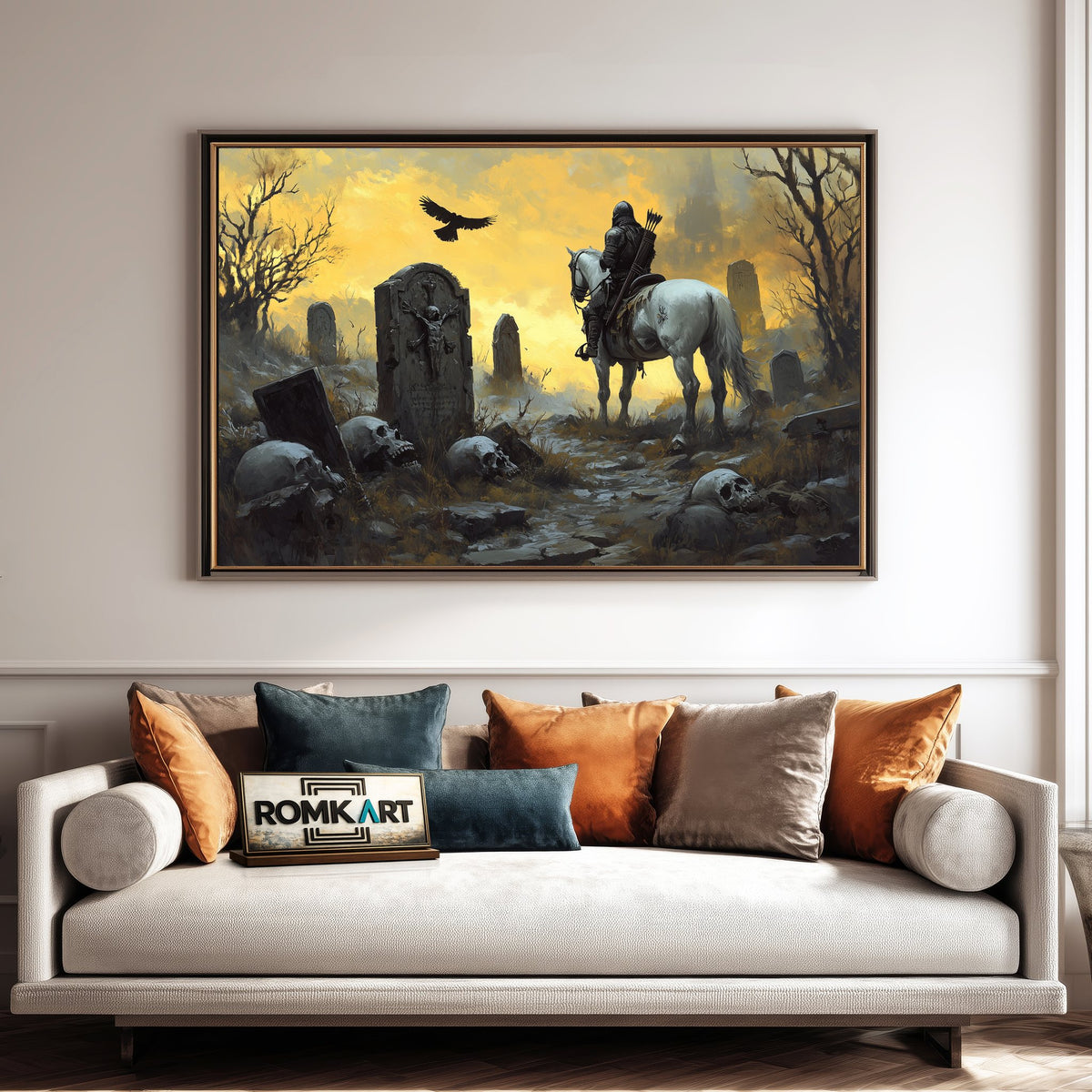 Knight and Horse in Ancient Tombstones Historical Oil Painting - image 4