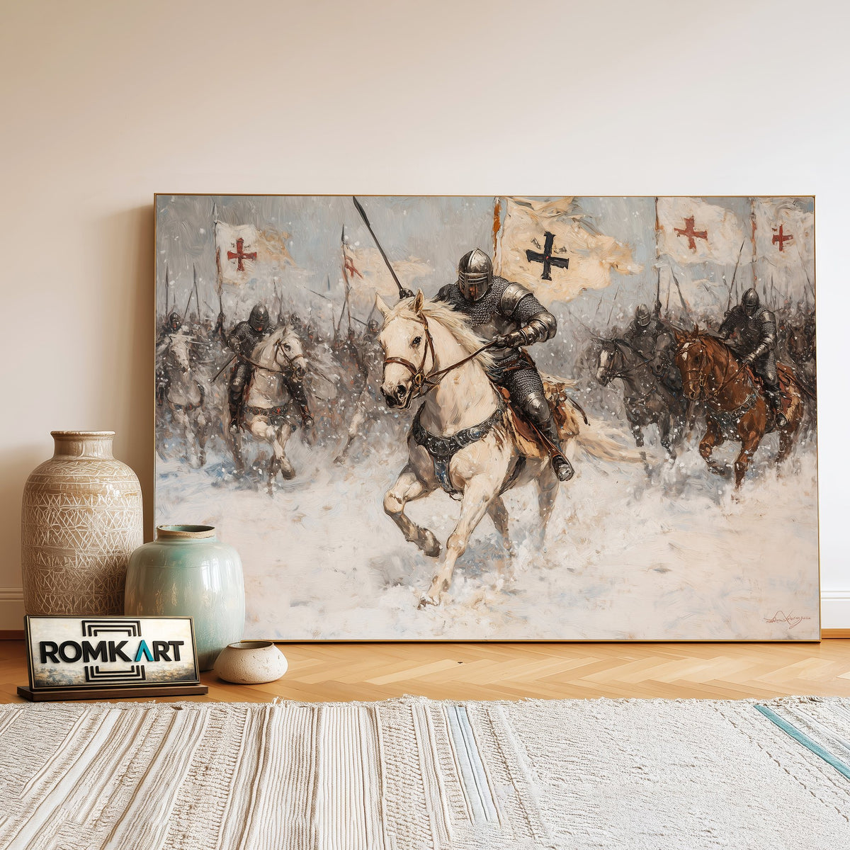 Knights Charging on Snow Battlefield Historical Oil Painting - image 3