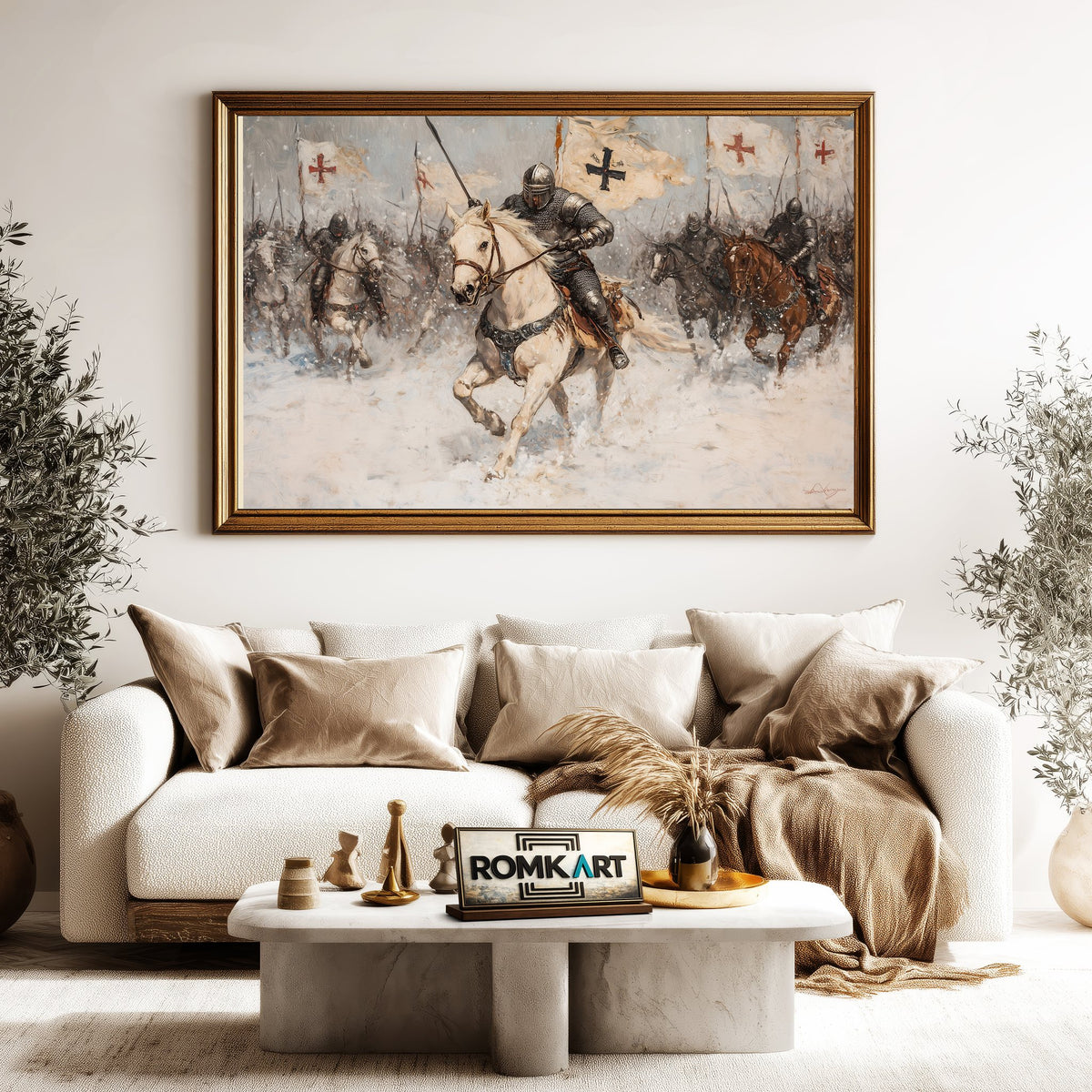 Knights Charging on Snow Battlefield Historical Oil Painting - image 5
