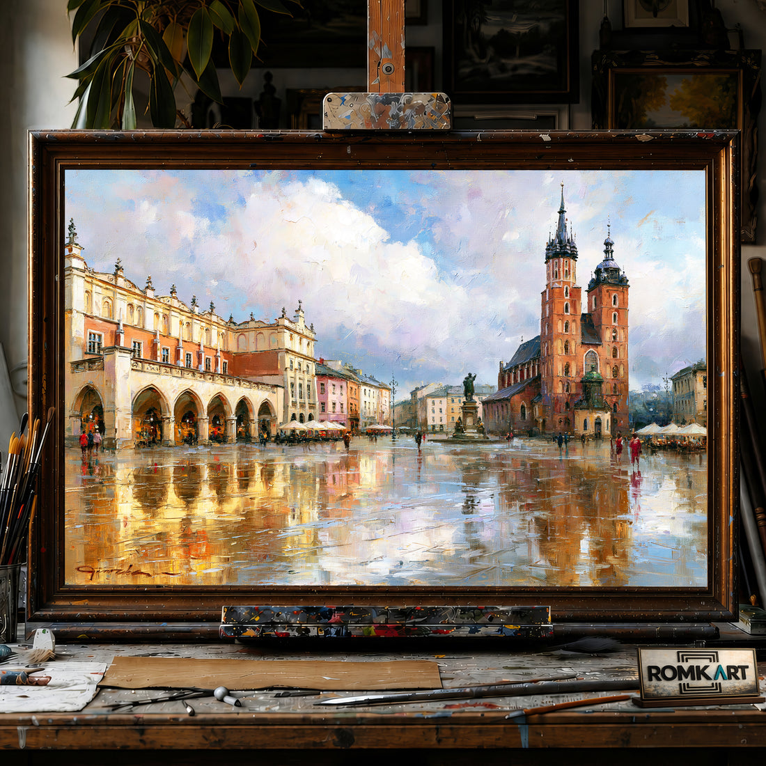 Krakow Old Town hand-painted oil painting on canvas