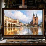 Krakow Old Town hand-painted oil painting on canvas