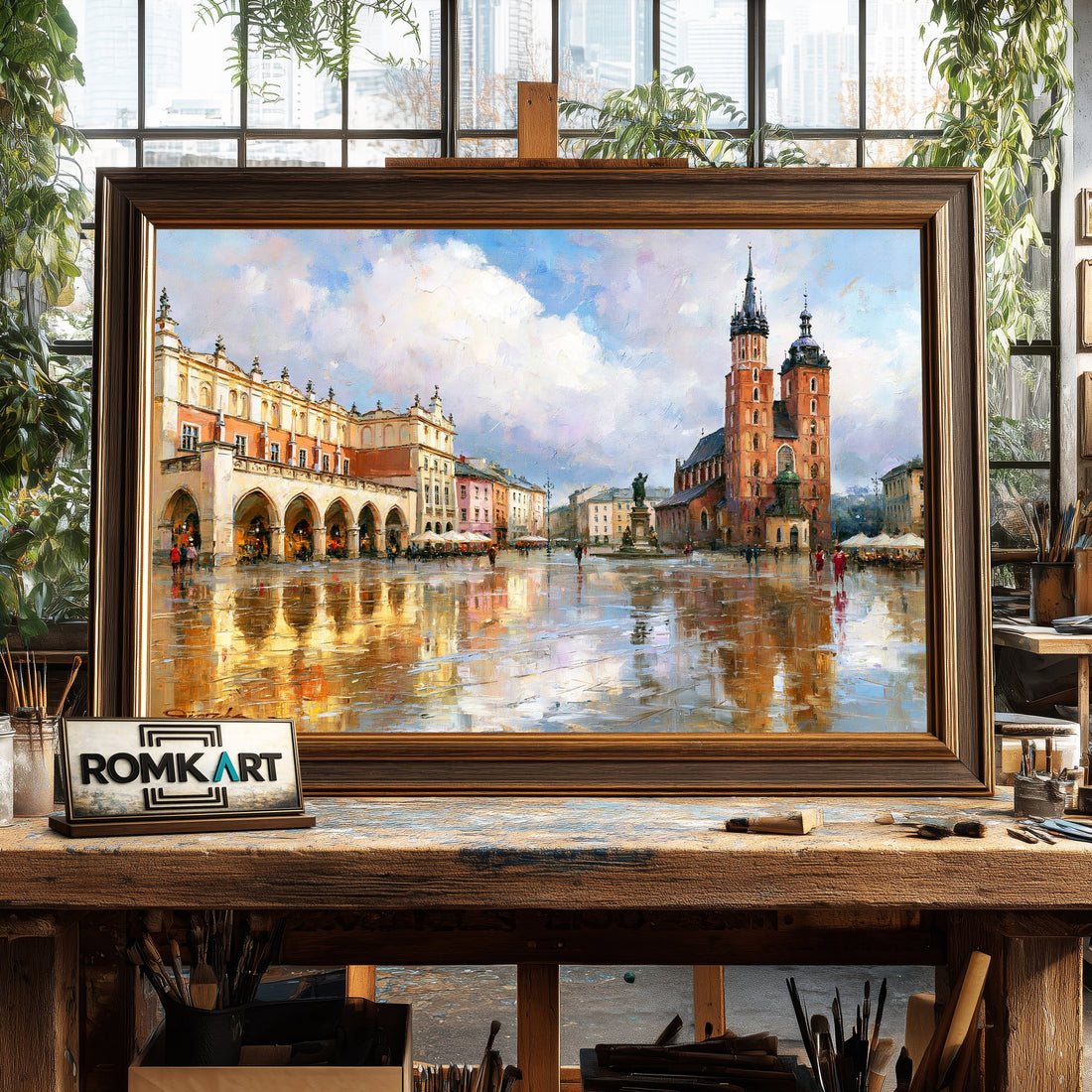 Krakow Old Town hand-painted oil painting on canvas